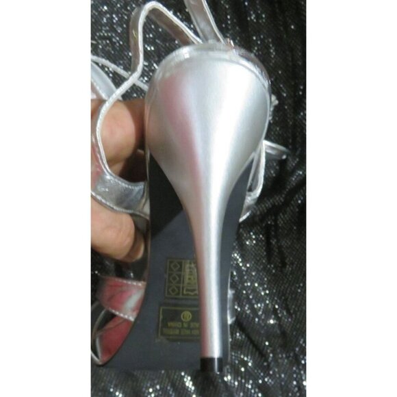 BOGO Rasolli Silver Italian Leather T strap slingback heels size 8.5 - Picture 8 of 14